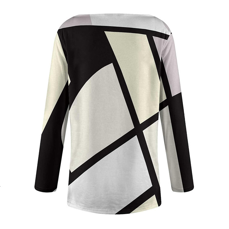 Spring Autumn women's new casual color blocked shirt with slanted collar and long sleeved top for women