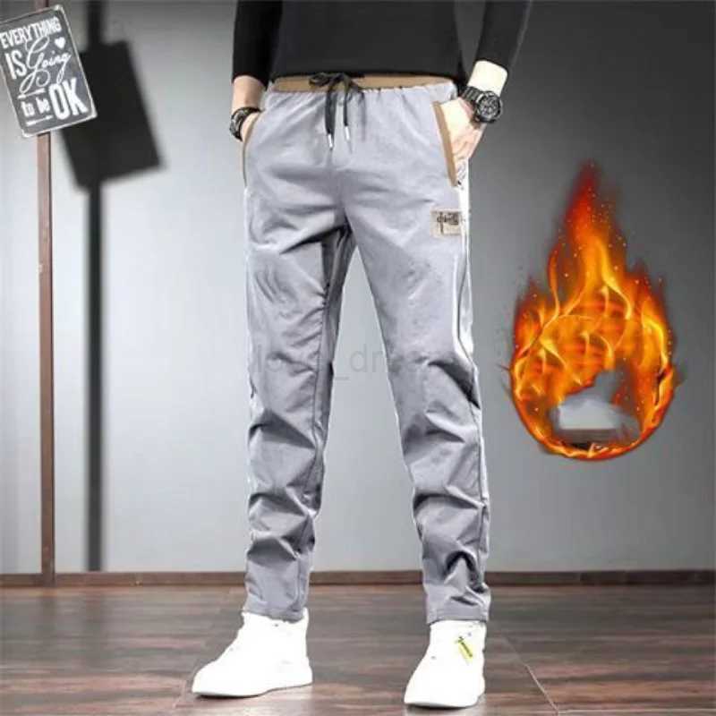 2023 New Mens Clothing Trousers Harem Drawstring Mid Waist Slim Autumn Winter Thick Classic Casual Business Solid Color PantsXJ240813