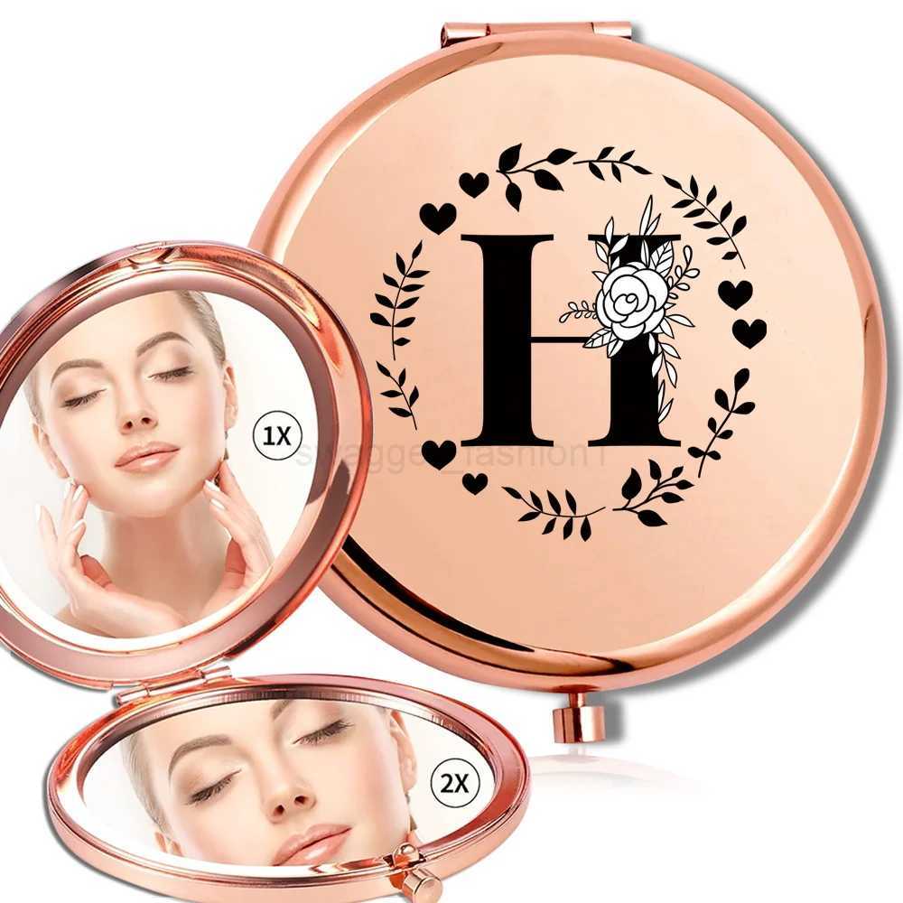 Convenient Makeup Mirror Double Sided Round Metal Cosmetic Travel Facial Care Look Glass Portable Mirror Black Letter PatternXJ240813