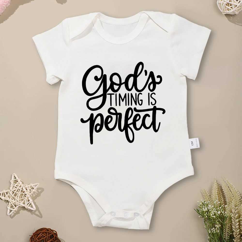 Gods time is perfect newborn boys and girls clothes white O-neck short sleeved cotton baby Onesies new fashion baby bodysuit W240812