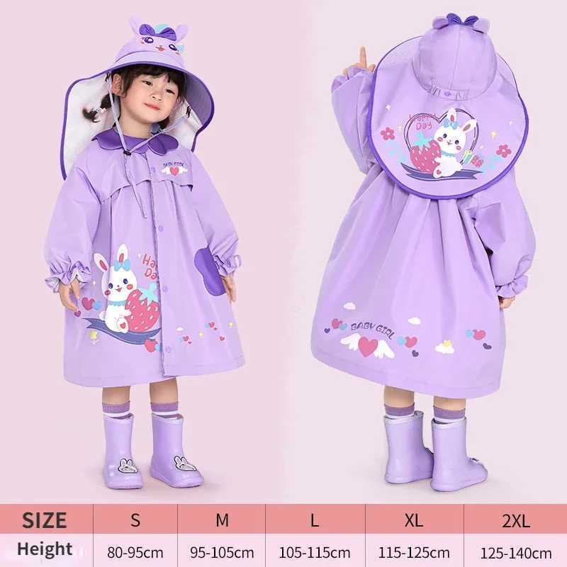 Cartoon Rabbit Childrens Raincoats Rain Coat with Big Hat for Kids Girls Kindergarten Baby Rain Coat Rain Poncho Rain Jacket Y240810