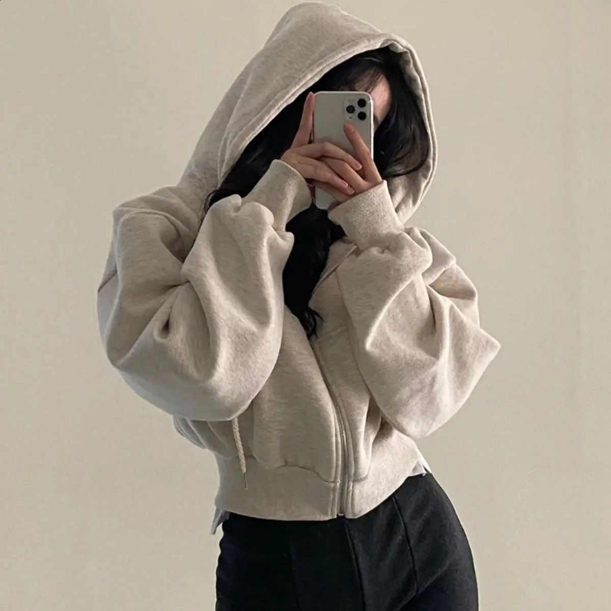 Autumn Harajuku Zip Up Gothic Hoodie Retro Harajuku Oversized Jackets Drawstring Kpop Large Size Streetwear Fashion Short Coat 240812