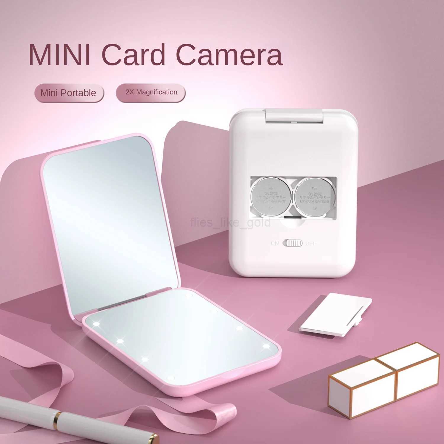 Double sided travel portable folding makeup mirror with LED light mini makeup mirror womens compact pocket handheld mirror W240813