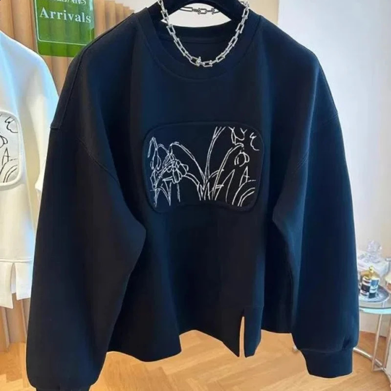 Spring Autumn Womens Clothing Pullover Lantern Long Sleeve Plant Flowers Printing Hoodies Loose Casual Stylish Round Neck Tops 240812
