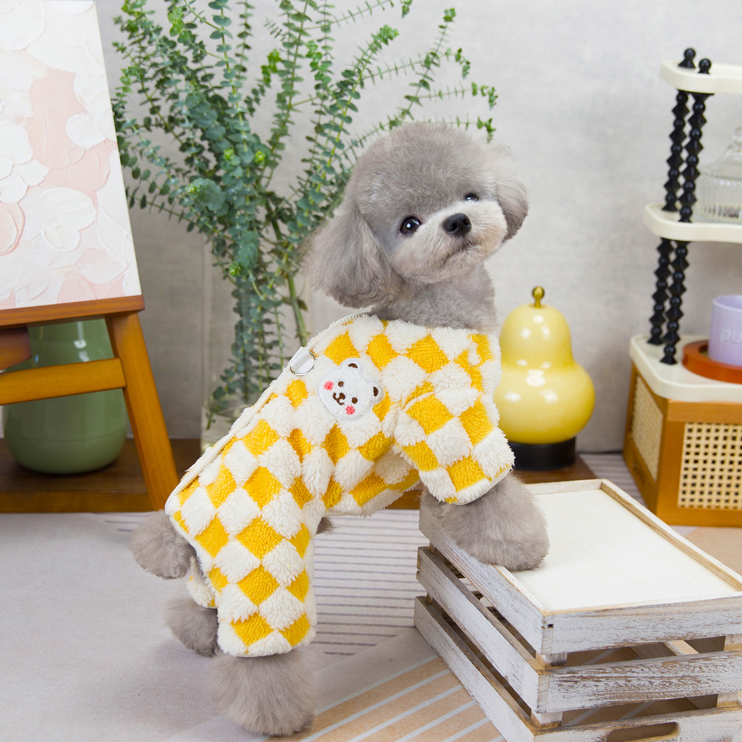 Dog Clothing Checkerboard Sweater Pet Cat Clothing Sweatshirt Double-sided Fleece Dog Autumn/Winter Warmer and Cuter