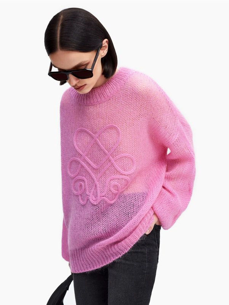 Womens Sweaters Purple Mohair Cashmere Knitted Pullover Loose Women Long Sleeve designer sweater 2024 Autumn Chic Casual