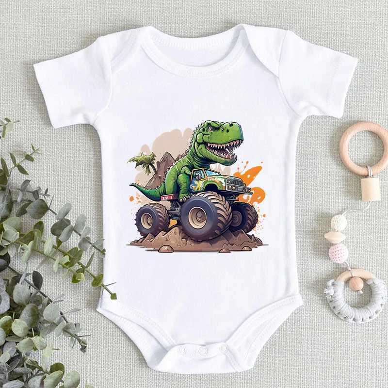 Dinosaur Monster Truck Pattern Baby Boys and Girls Tight Clothes 100% Cotton 2024 Newborn jumpsuit Fashion Creative Trend Baby jumpsuit W240812