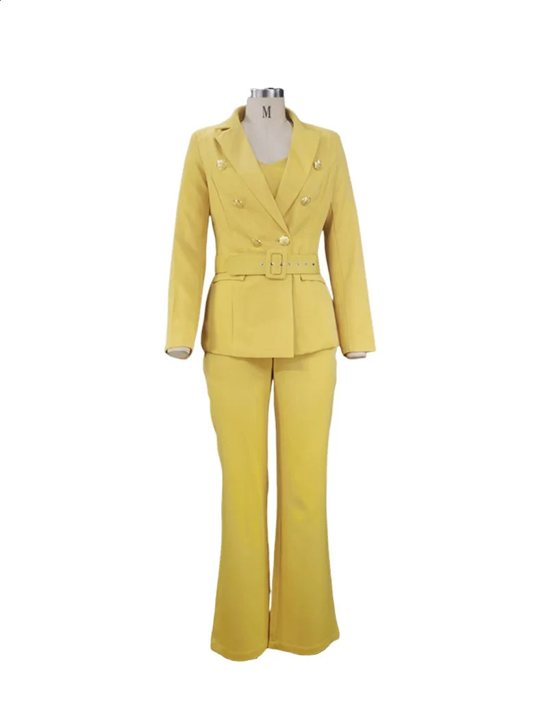 CM YAYA Elegant Womens Long Sleeve Jacket Wide Leg Sparkling Belt jumpsuit Office Track and Field Wear Two Piece Set INS 240812
