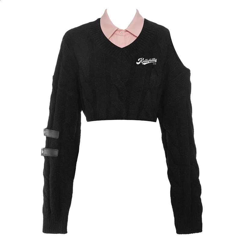 Korean Fashion Preppy style Sweet Pullover Spring Autumn Knitted Sweater Pink Vest Two peice sets Women Crop Knit Chic Top 240812