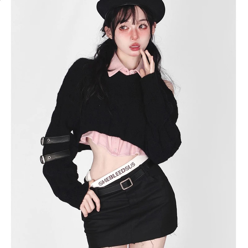 Korean Fashion Preppy style Sweet Pullover Spring Autumn Knitted Sweater Pink Vest Two peice sets Women Crop Knit Chic Top 240812