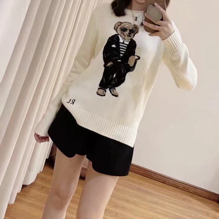 Women bear sweater fashion long sleeve Winter Soft Basic Women Pullover Cotton Bear Pulls high quality sweaters Embroidery Print clothes size s-l famo