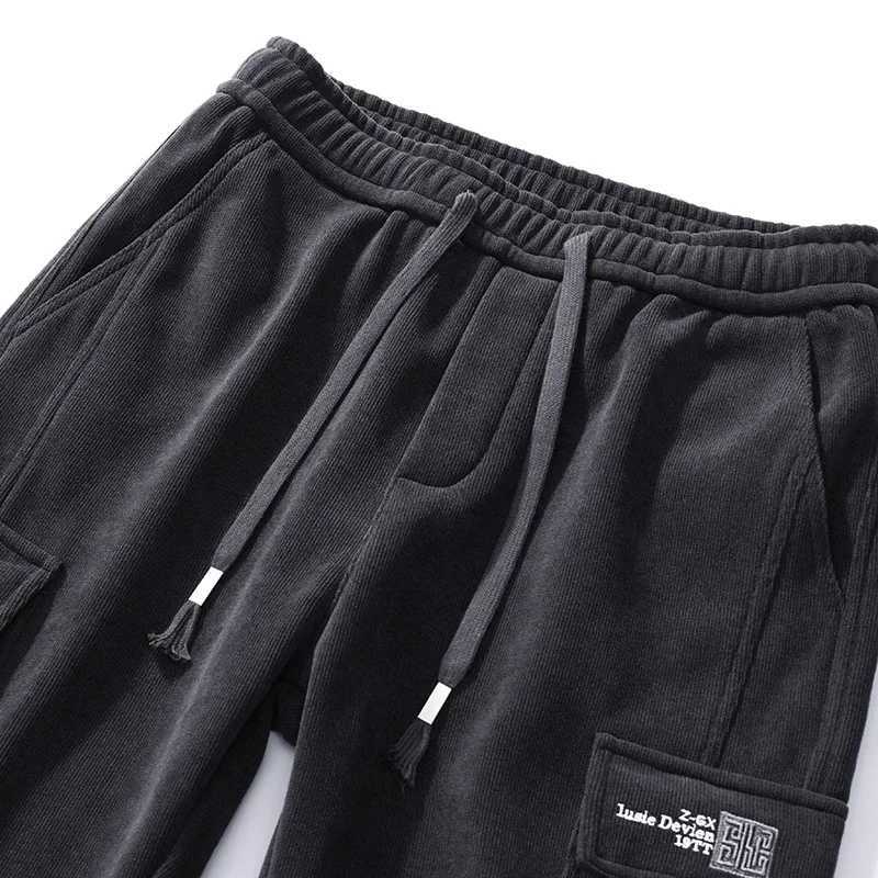 Mens Corduroy Harem Cargo Pants Elastic Waist Casual Joggers Sweatpants Spring Autumn Armygreen Gray Black Trousers StreetwearXJ240813