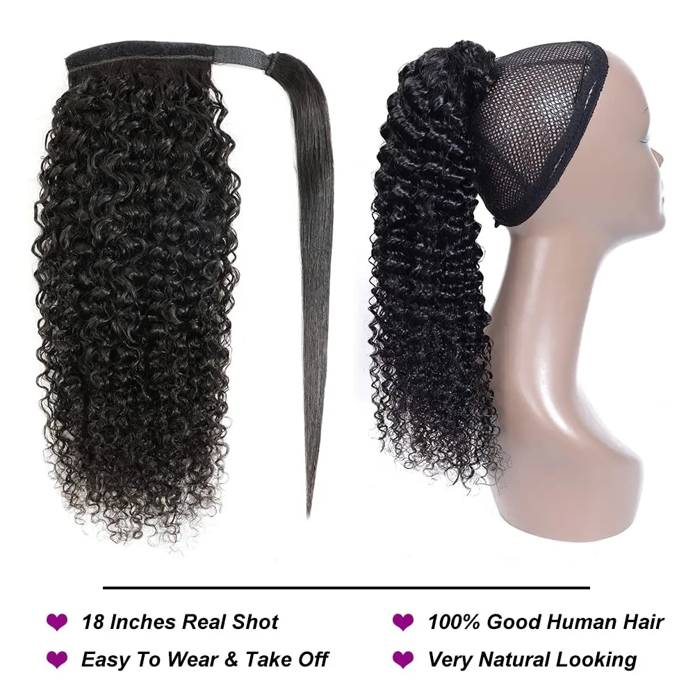 Water Wave Ponytail Human Hair Wrap Around Ponytail Extensions Curly Remy Hair Ponytails Clip in Hair Extensions 10 to 32 Inches