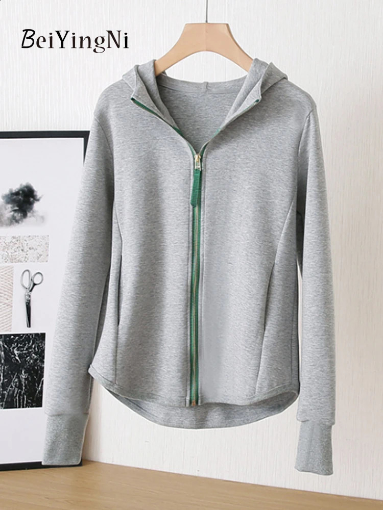 Beiyingni Women Hoodies Spring Autumn Korean Loose Sweatshirts Female Casual Hooded Hoody Preppy Lazy Zipper White Coats 240812