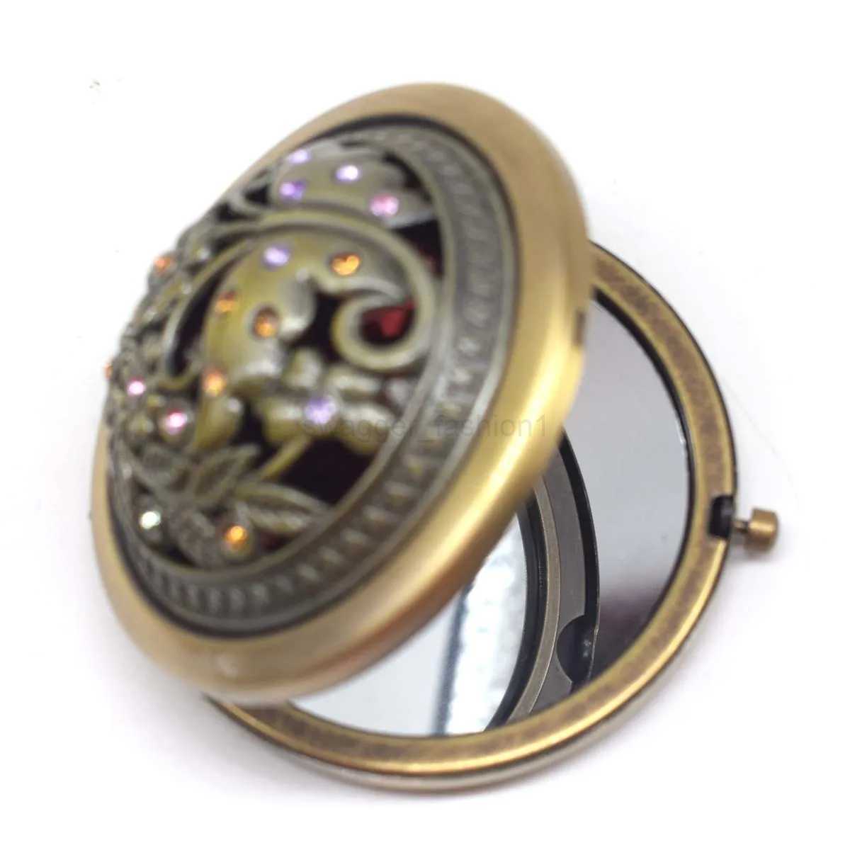 Bronze Color Flower Diamond Metal Portable Pocket Mirror Mini Two-sides Folding Makeup Mirror Vintage Butterfly Cosmetic MirrorsXJ240813