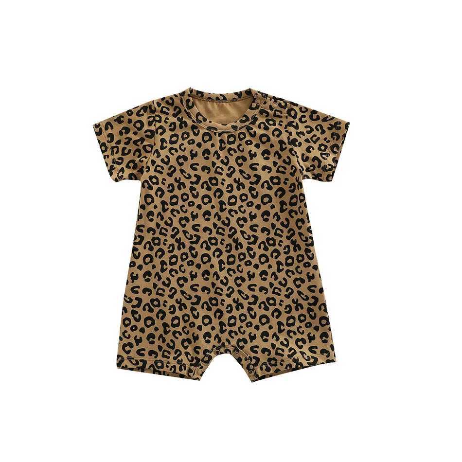 Newborn baby boy and girl clothing summer cute leopard print jumpsuit sweet cotton jumpsuit short sleeved baby clothing 0-24M W240812