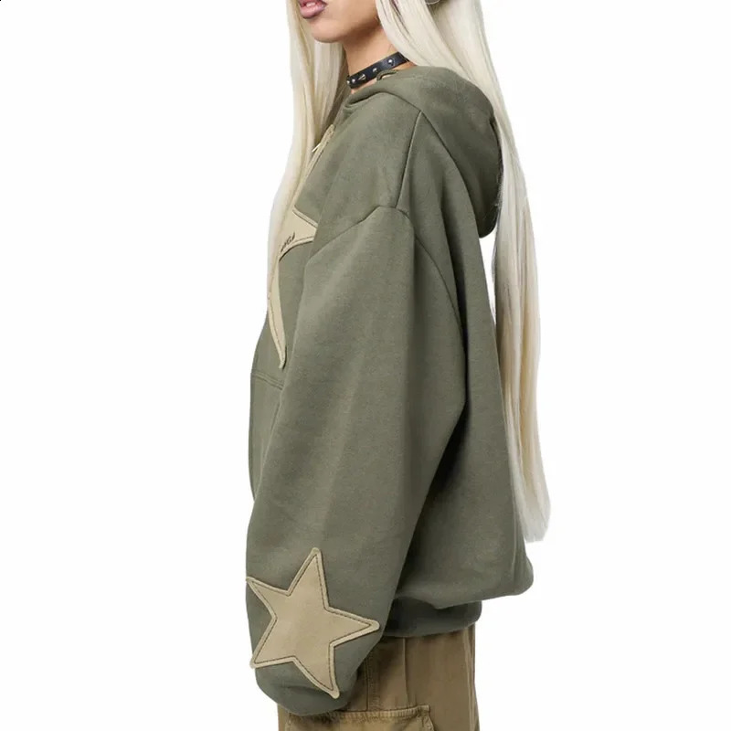 Women y2k Hoodies Coat Spring Autumn Clothes Long Sleeve Star Zip Up Drawstring Hoodie Female Clothing Streetwear 240812