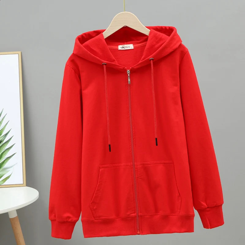 Korean Loose 5Xl Women Pure Cotton Hoodies Fashion Oversize Long Sleeve Solid Zipper Sweatshirt High Quality Autumn Tops 240812