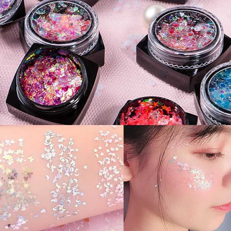 12 pieces/set Body/face/eye makeup glitter gel eye shadow cream star/moon/hexagonal nail sequins gel Halloween party makeup 6 pieces W240812