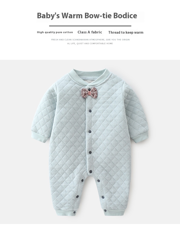 Baby jumpsuit men's and women's baby autumn winter warm clothing newborn checkered open bow tie across the door crawling pajamas