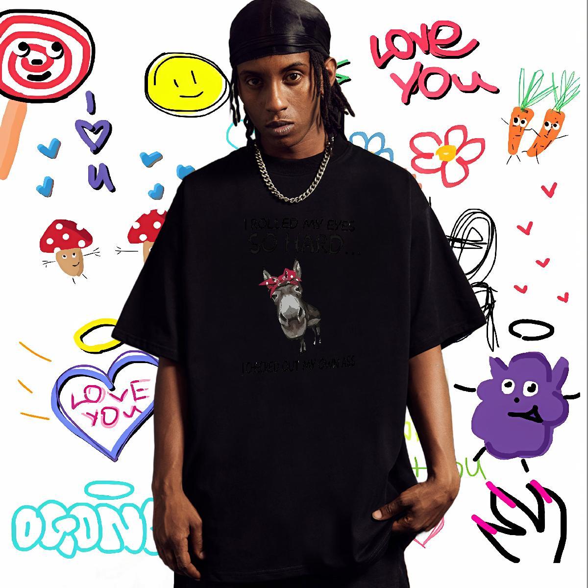 Comfortable T Shirt For Man horse Breathable Short Sleeve Hip Hop Street Plus Size Cartoon 230g Pure Cotton Men Tops Tees 2024 DIY Tees Shirts