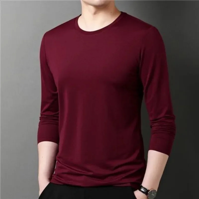 Mens T-Shirts Long Sleeve Slim Men T-Shirt Young Man Solid Autumn Tops Tees Shirt O-Neck For Male Boys Tshirt 240812