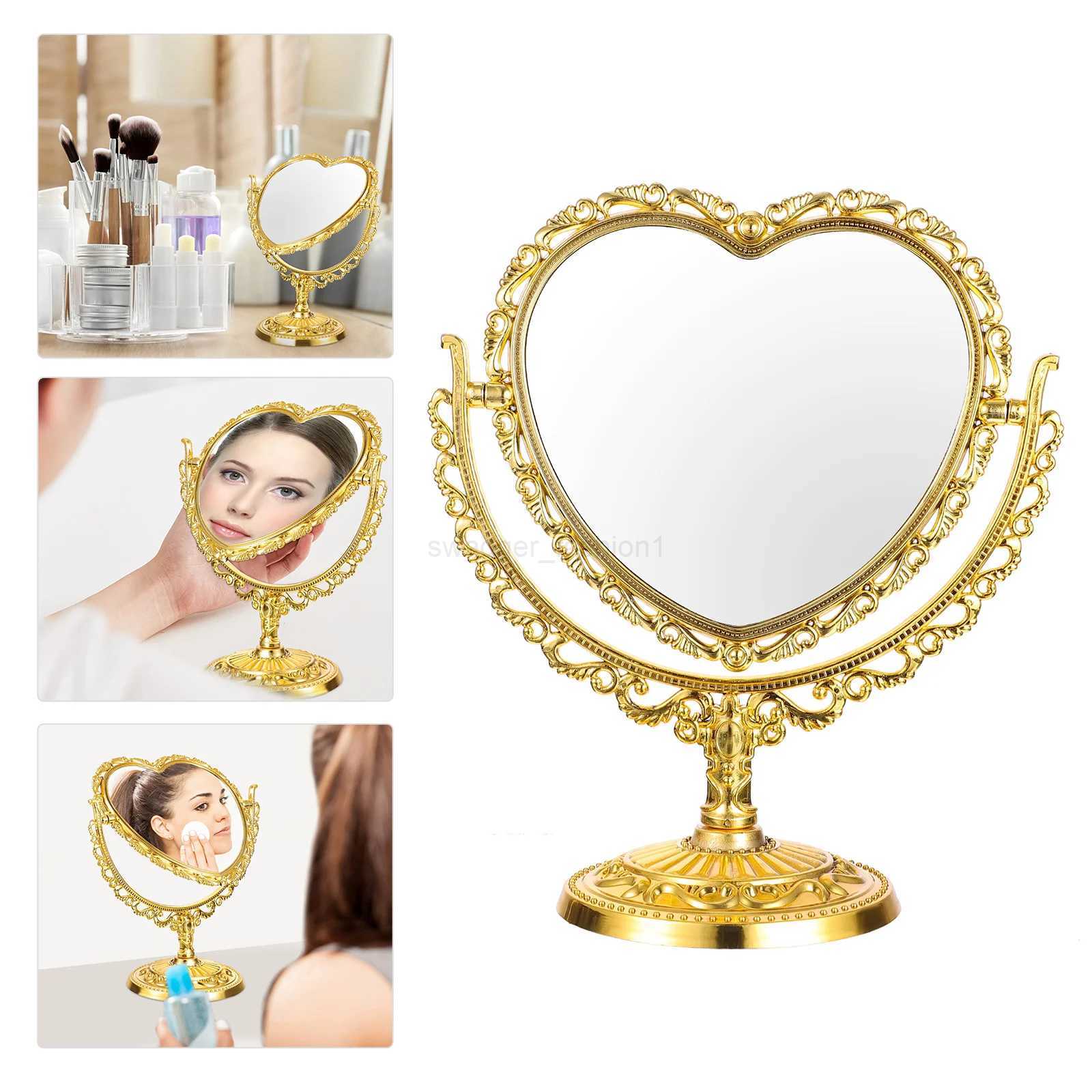Silver Gold Retro Desk Makeup Mirror Shape Hand Mirror for Mirrors Vanity Desktop Bathroom Bedroom Acrylic Degree Makeup ToolsXJ240813