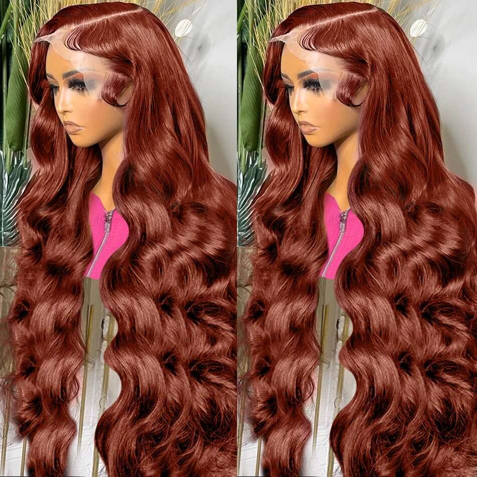 13X4 Reddish Brown Body Wave HD Lace Frontal Human Wig Pre Plucked Brazilian Remy Hair