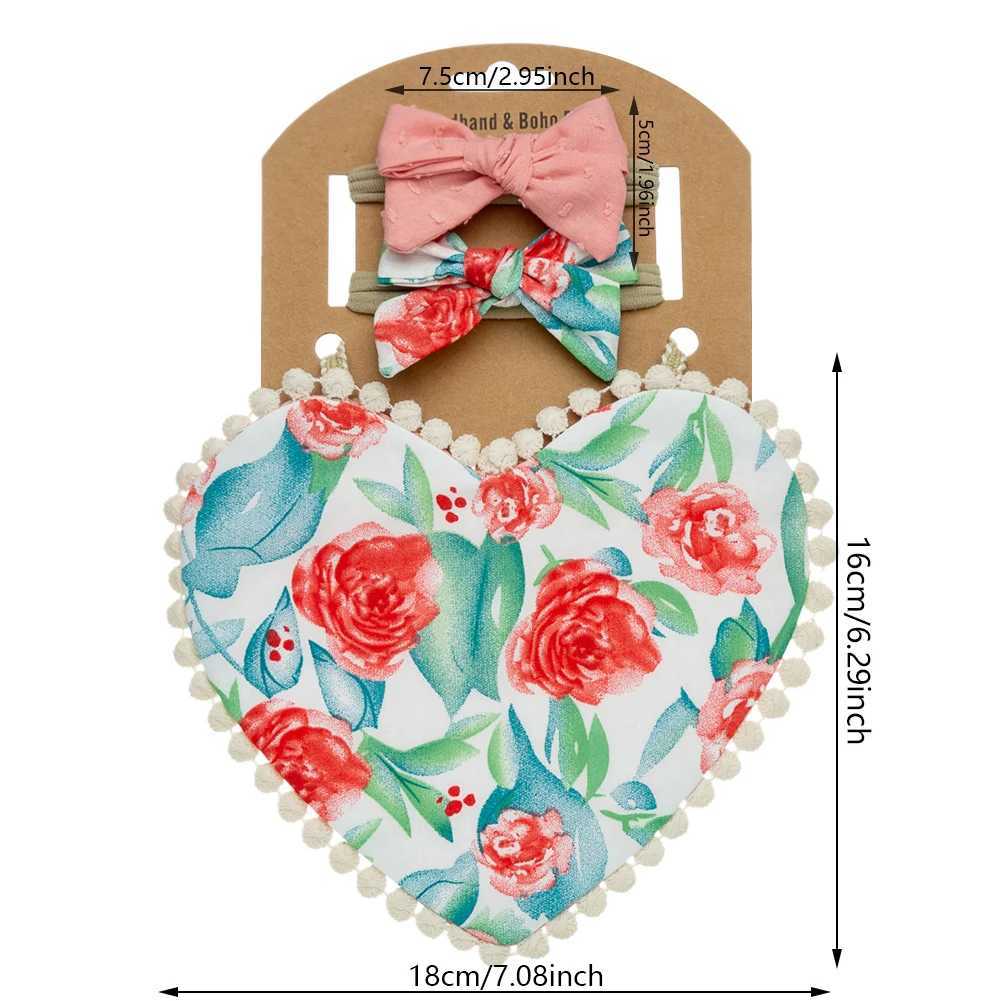 Bibs Burp Cloths 3Pcs/Set Valentines Day Baby Heart Bibs Feeding Bow Headbands Double Side Flower Saliva Towel Kids Photography Props BandanasL4812