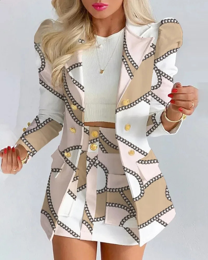Spring Female Blazer Set Elegant Womens Suit Blazers Coat Sexy Bandage Skirt Suit Short Female Formal Office Ladies Clothing 240813