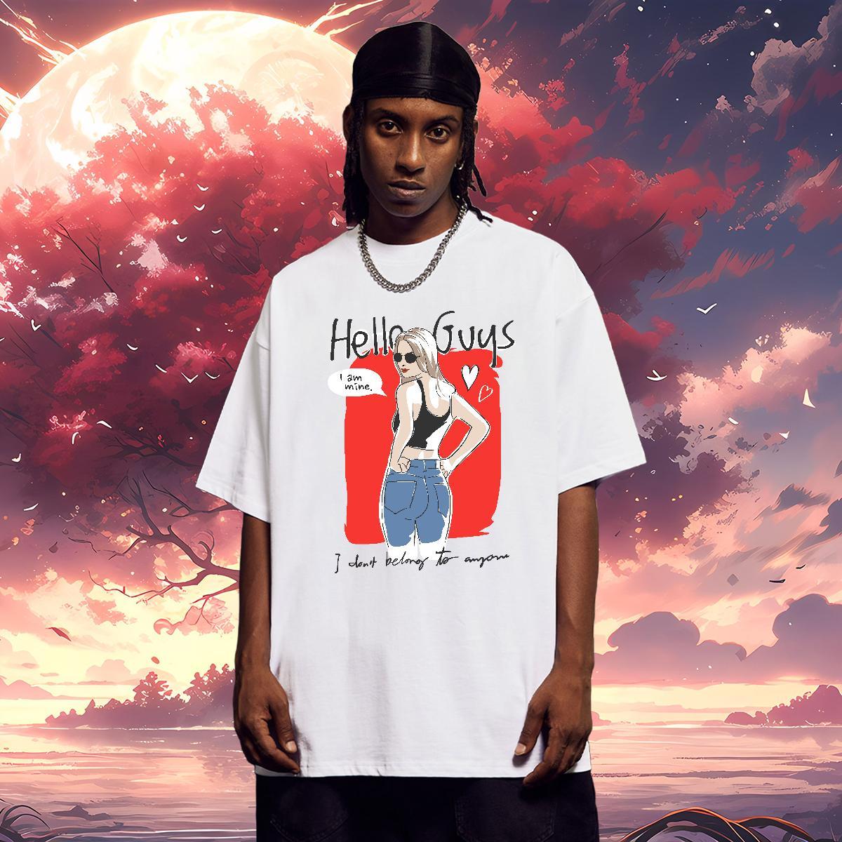 T-Shirts for Men 230g Pure Cotton person Anime Printing Street Breathable Crew Neck Plus Size Cartoon Men Tshirts Classic Cool Design Clothes