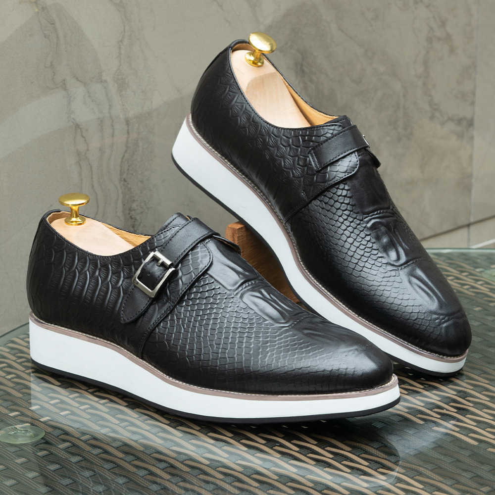 CMM Mens Casual Leather Shoes Platform Handmade Shoes Genuine Leather Single Button Thick Sole Daily Versatile Mens Shoes