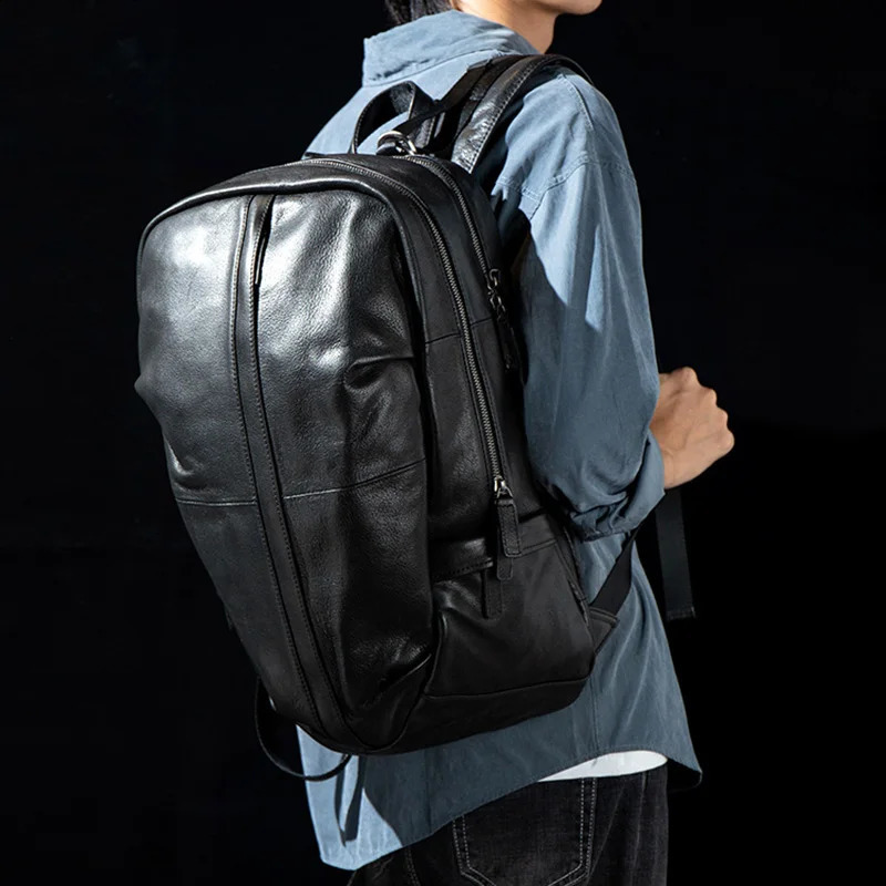 JLFGPJ Mens Casual Leather Travel Backpack Head Layer Denim Outdoor Fashion Original Computer Bag 240813