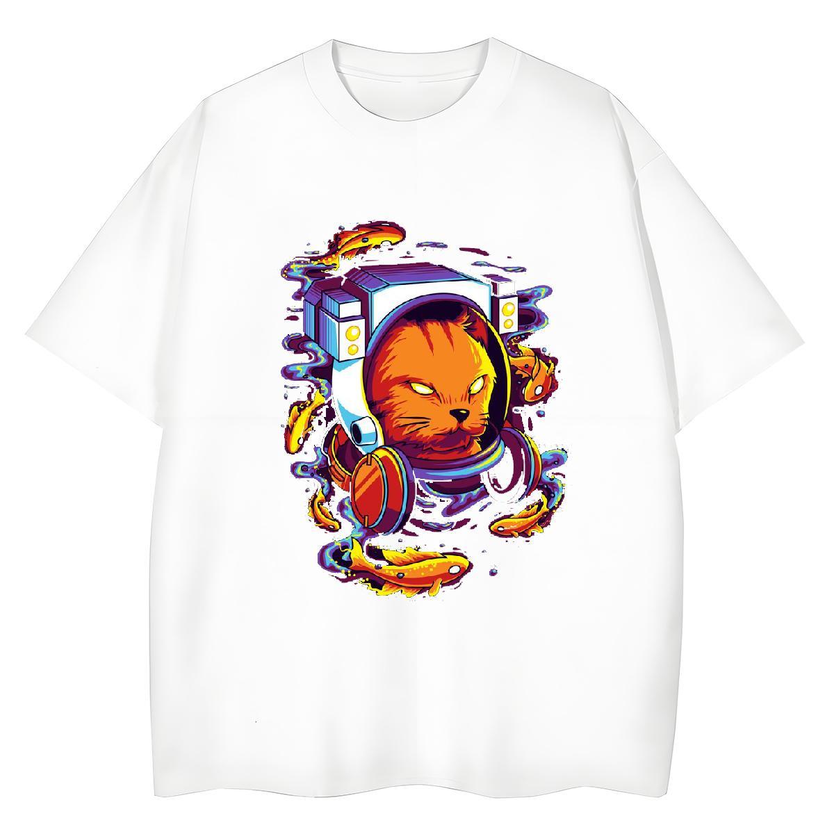 Cool Design Mens Tshirts Spring Summer 100% Cotton 230g Anime Breathable Short Sleeve cat T-Shirts for Men DIY Top Tees