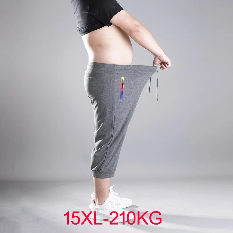 Summer men sweatpants sports pants zipper plus size 13XL10XL 15XL Comfortable Breathable elasticity thin knee length pants 210KG 240812