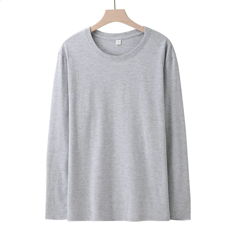 Solid colour cotton long-sleeved T-shirt men loose casual hoodie spring and autumn bottoming shirt round neck 240812
