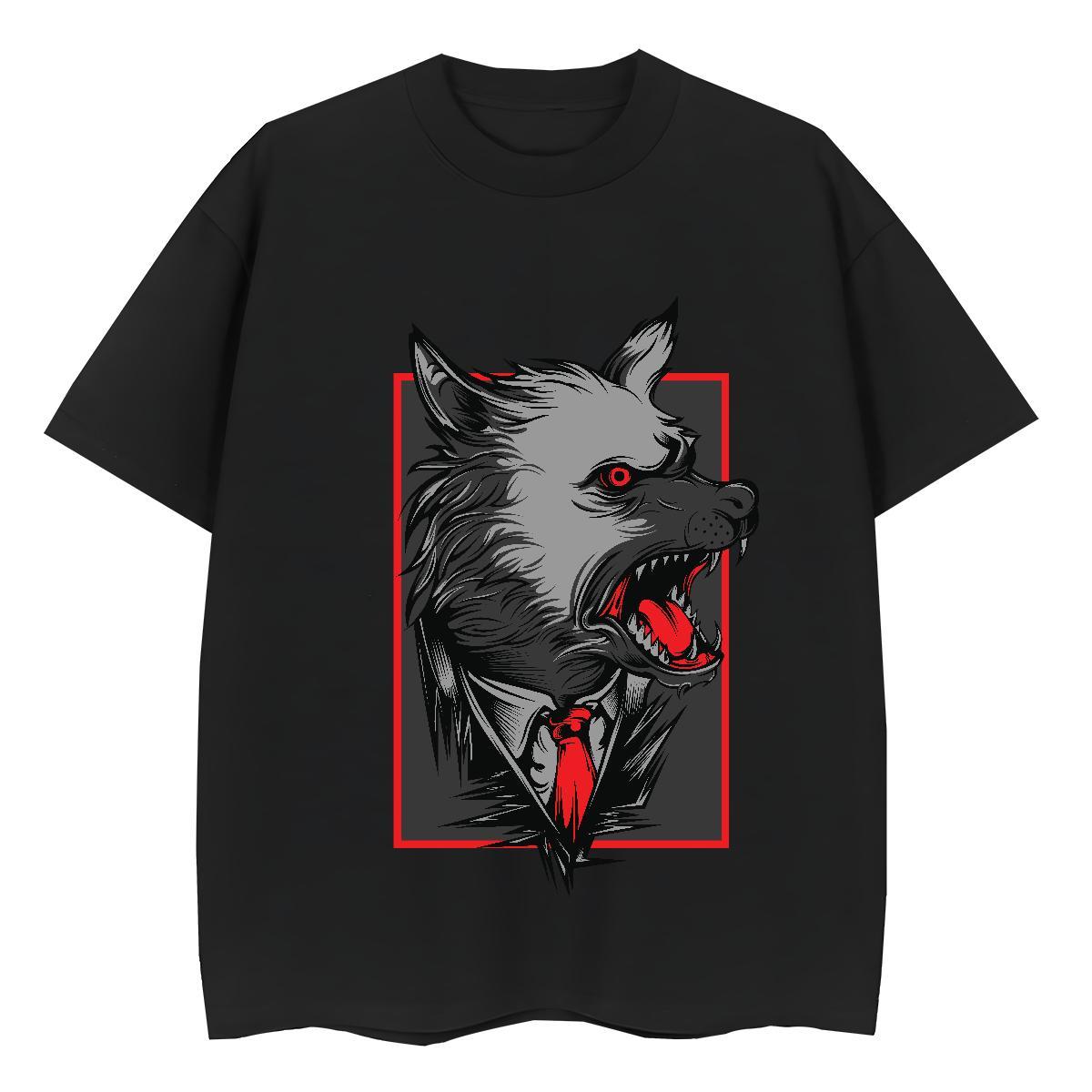 Factory Direct Men Tops Tees wolf Hip Hop Street 230g 100% Cotton Polos O Neck Short Sleeves Unisex T-Shirts Anime Print