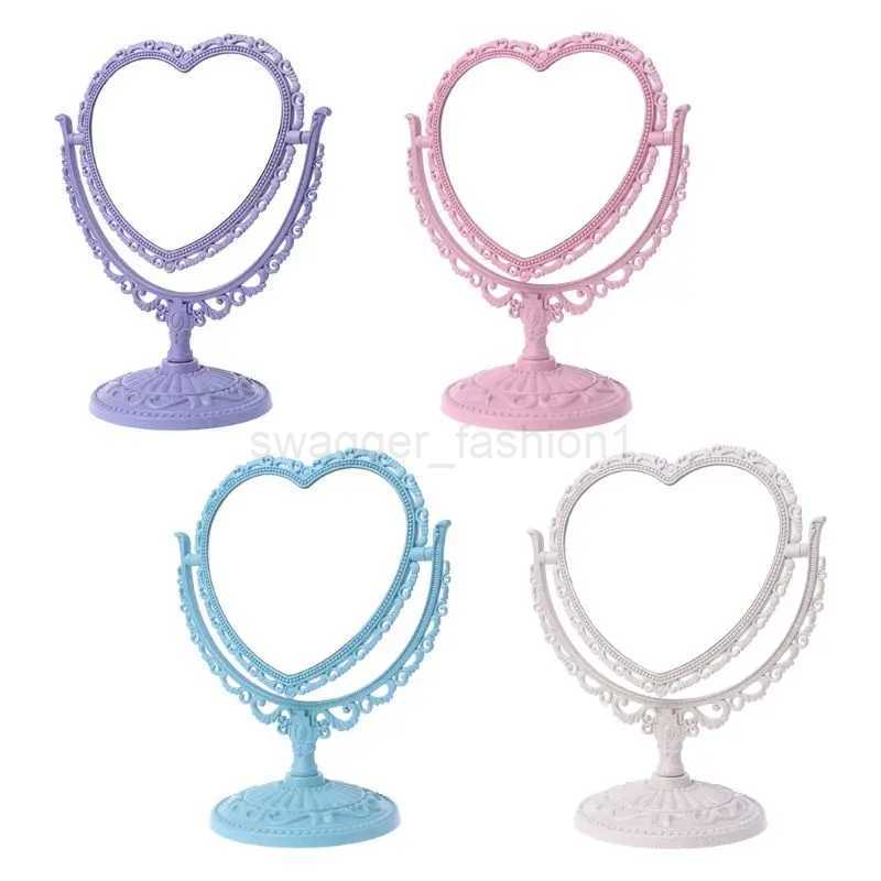 2Sides Heart-shaped Makeup Mirror Rotatable Stand Table Compact Mirror Dresser Drop ShippingXJ240813