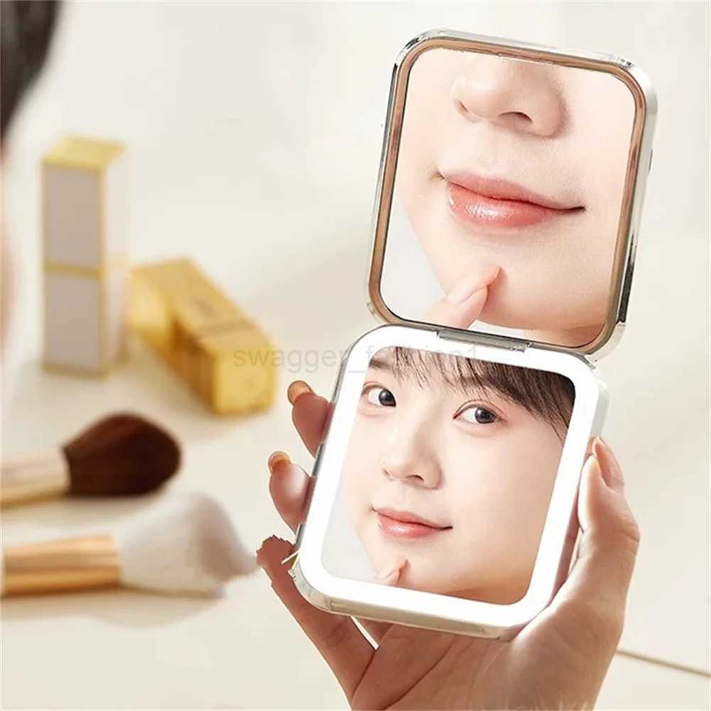 Led Make-Up Mirror Student Dormitory With Lights Folding Mirrors Desktop Handheld Mirror Female Portable Carry-On Travel CosmetcXJ240813