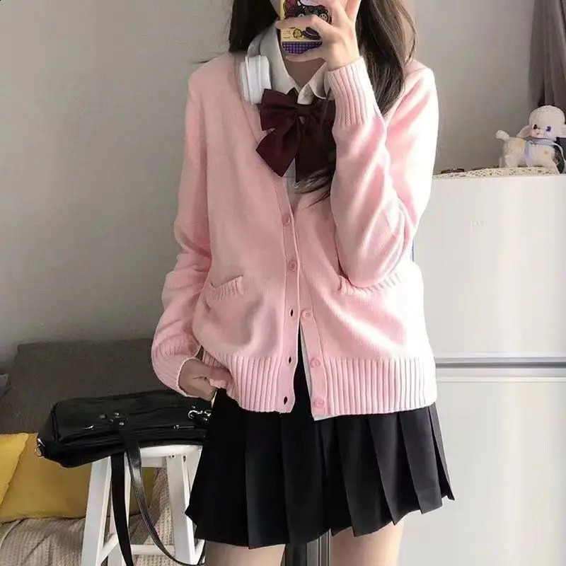 Autumn Winter Japanese Fashion Sweater Cardigan Women Preppy Style Sweet Oversize Sweater Solid Basic Knit Top Female 240812