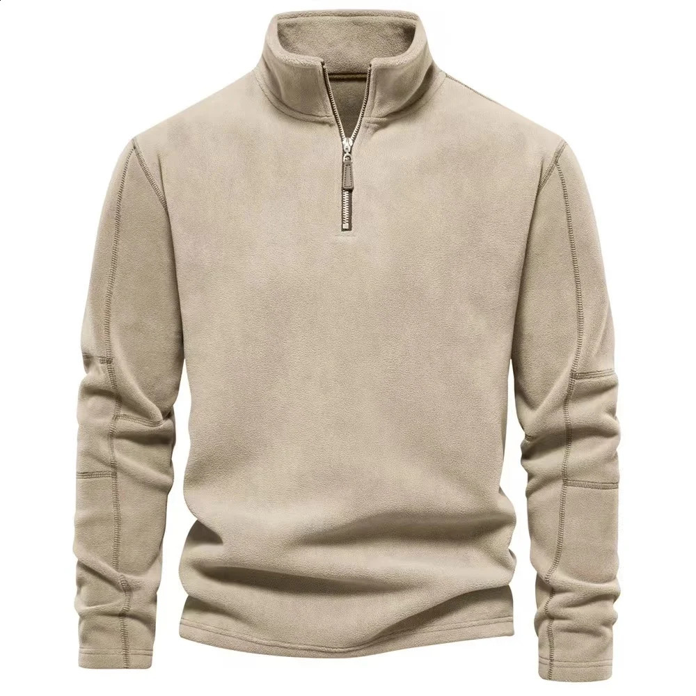 Autumn Winter Windproof Jacket Mens Warm Wool Top Sportswear Casual Zipper Solid Color 240812