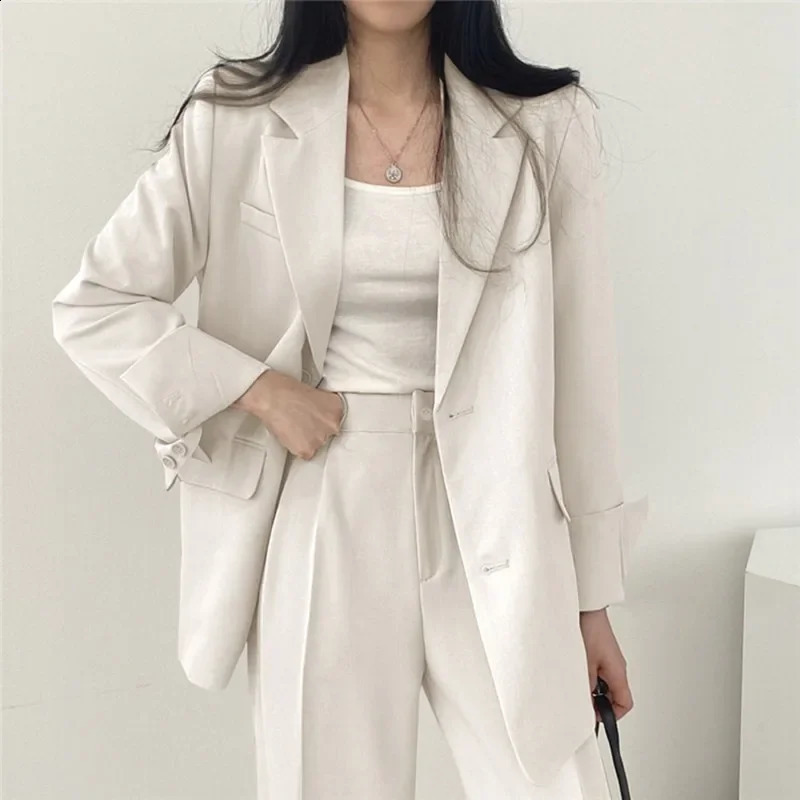 Womens Suit Fashion Casual Temperament Tops Coat Pants Suit Lady Korean Office Commuting Blazer Set Spring Autumn 240813