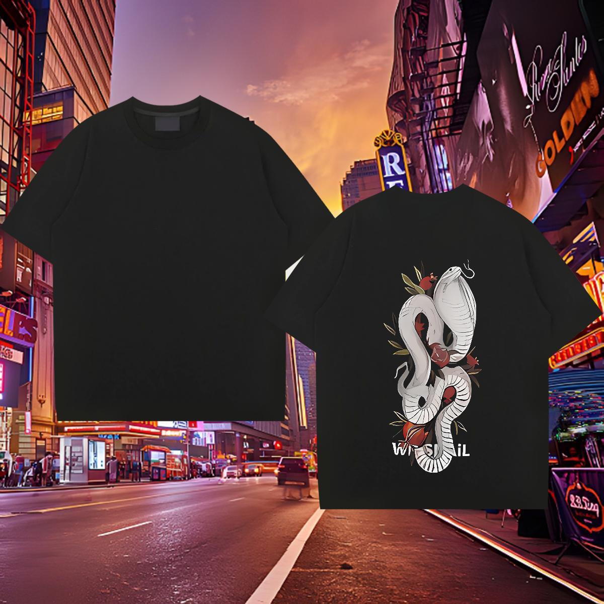 Loose Mens T Shirts snake Breathable Short Sleeve Daily Wear Black Oversized 230g 100% Cotton Tshirts Classic Tees Shirts