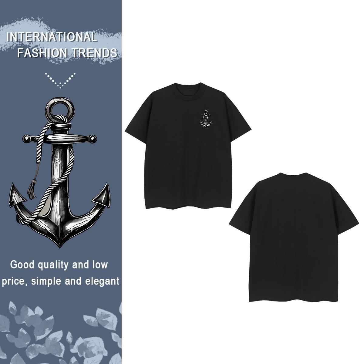 Men T Shirts 230g 100% Cotton ship's anchor Street Wear O Neck Short Sleeves Custom Big Size Tshirt for Man Woman Stylist Classic Tops Tees