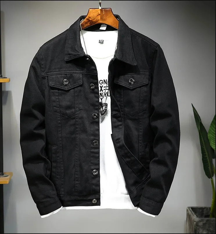Mens silhouette denim jacket pure black simple and fashionable vest 240812