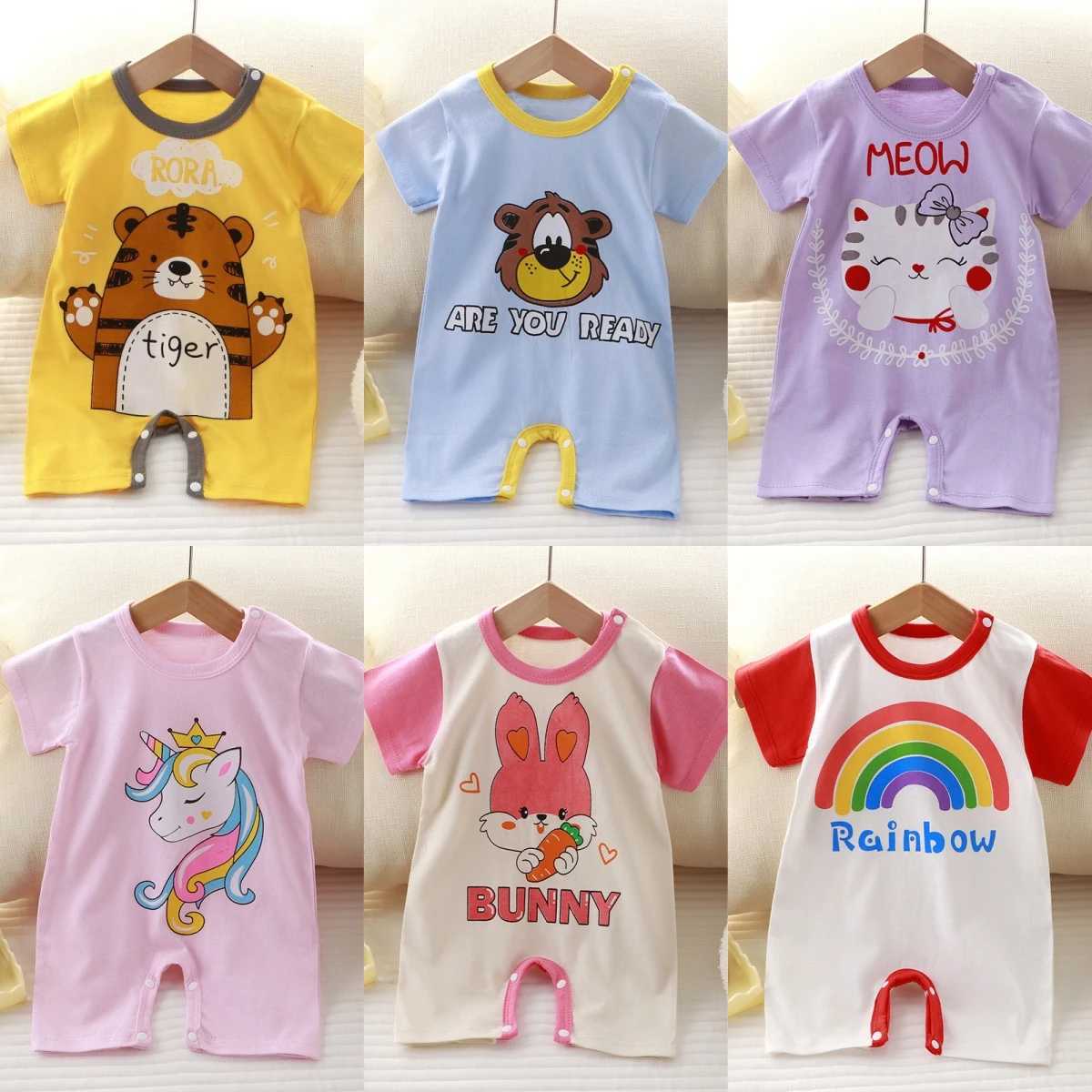 2024 new childrens clothing ultra-thin cotton summer treasure baby short sleeved jumpsuit boys and girls jumpsuit W240812