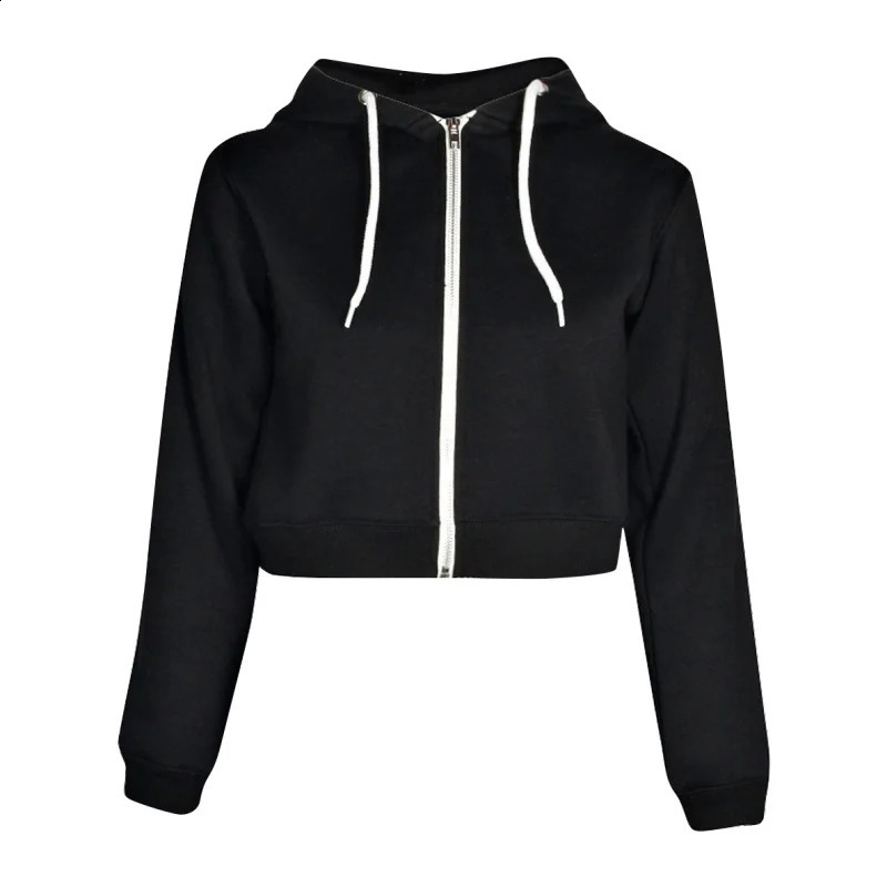 Zip Up Crop Top Hoodie Women Lace Up Drawstring Hoodies Long Sleeve Sweatshirts Black White Grey Pink Hoodie for Women 240812