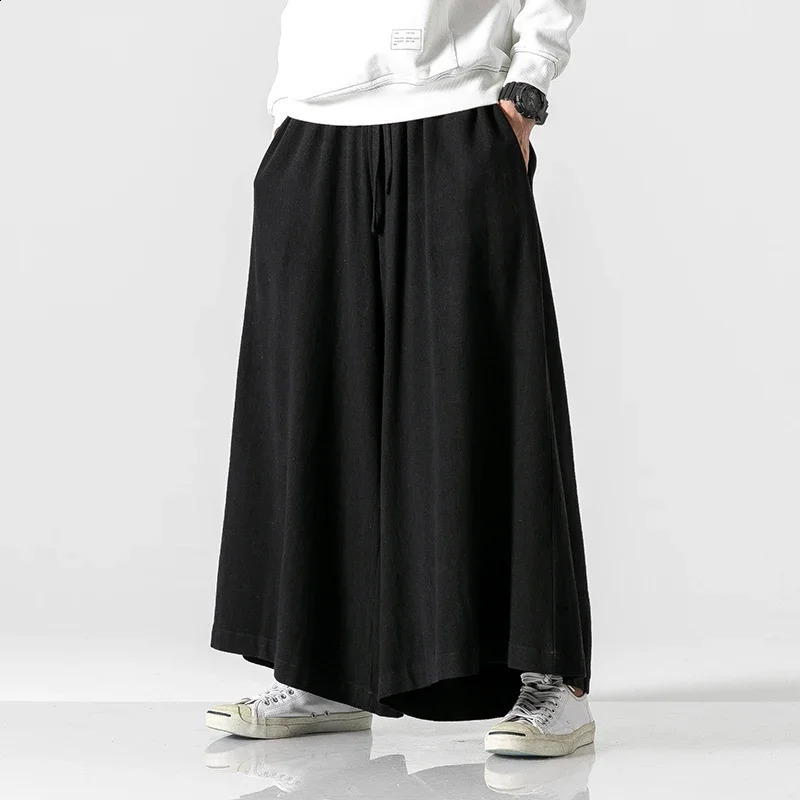 Chinese Style Cotton Linen Men Clothing Casual Wide Pants Loose Plus Size Breathable Comfortable Harajuku Oversized Men Trousers 240814