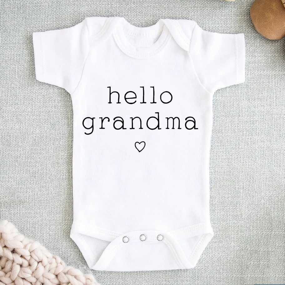 Hello grandma newborn baby jumpsuit summer bodysuit announced pregnancy baby clothing new grandpa/mom gift W240812