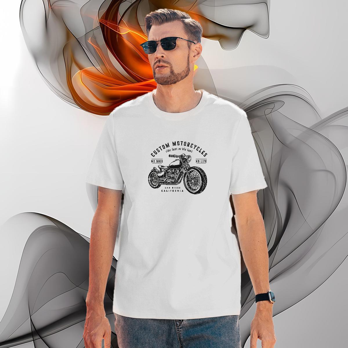 High Quality Motorcycle Man T Shirts Casual Mens Tshirts 230g Cotton Fashion New O-Neck Short Sleeve Custom Cartoon Polos